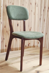 Chaise de salle à manger en bois massif de qualité supérieure, dossier incurvé contemporain, assise rembourrée en tissu vert, pour restaurant - Product Image 6