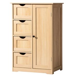 Mobile da Bagno in MDF con 4 Cassetti e 1 Anta, Colore Legno Naturale, Rivestimento in Melamina, 56*30*80cm - Product Image 3