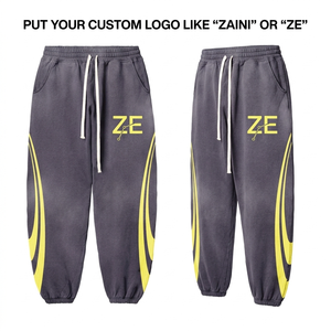 320 GSM Premium Cotton Polyester Fleece Women <b>Jogger</b> Pant <b>Charcoal</b> Grey Yellow Side Panel Custom Screen Print Heat Transfer Logo - Product Image 1
