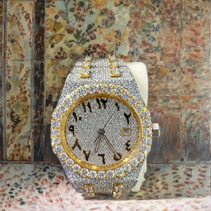 Fully Iced Out Square <b>Face</b> Arabic Watch | Moissanite VVS Diamond Bust Down Watch | Luxury Two-Tone Custom Men's Watch - Product Image 6