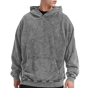 High Quality Custom Acid Wash Hoodie Heavyweight Stone Washed Drop Shoulder <b>Thick</b> Hooded With Kangaroo Pocket For Men Breathable - Product Image 4
