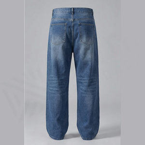Jean en denim délavé coupe droite taille haute pour homme, coupe ample en coton, style décontracté automne - Product Image 2