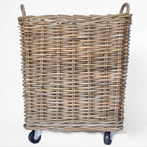 Panier à linge en rotin tressé fait main avec roulettes et poignées, grand panier de rangement roulant pour vêtements, couvertures, jouets et organisation de la maison - Product Image 2