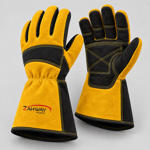 Gants de soudage les plus vendus, gants tactiques en cuir rouge et noir, longueur poignet, durables, pour usage extérieur et hivernal - Product Image 6
