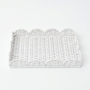 Vente en gros Plateau de service en rotin blanc Plateau en rotin festonné tissé à la main OEM tressé Personnaliser Design Bas quantité minimale de commande Acceptable du Vietnam - Product Image 1