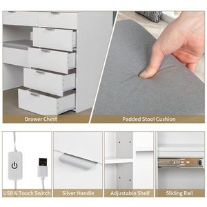 White Dressing <b>Table</b> Set with 6 Pumps 2 Shelves <b>Mirror</b> Cabinet Triamine Veneer 3 Tone Light Bulbs Makeup Vanities Model 19426681 - Product Image 5