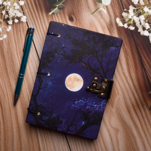 <b>A5</b> Night Moon Landscape Design Handmade Paper Notebook Lock Diary | 100 Pages Double Side Writing Eco Friendly Premium Journal - Product Image 5