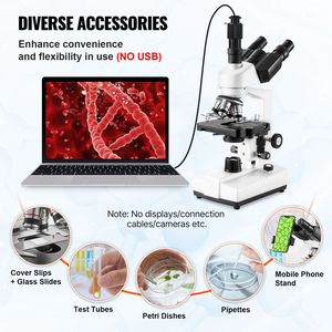 Microscopio Composto Trinoculare da Laboratorio con Ingrandimento 40X-5000X, Tavolino Meccanico a Due Livelli, Ingrandimento Totale 1000X - Product Image 5