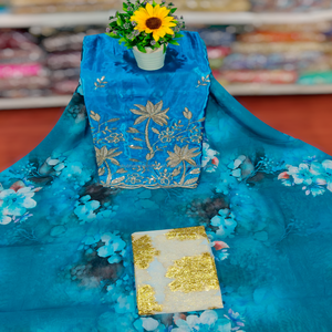 Dirac suisse avec imprimé floral et feuilles, imprimé numérique multicolore, ensemble Dirac avec Gorgora et Garbsaar - Product Image 6