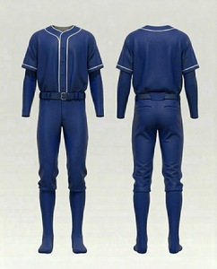 Men's Blue Baseball Uniform Set Short Sleeve Jersey Pants Belted Breathable Polyester Team Apparel All Seasons Regular Fit - Product Image 1