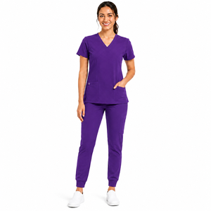 Women Purple <b>Scrub</b> Set V Neck Top Jogger Pants Hospital <b>Uniform</b> Medical Workwear Solid Color Premium Quality Clinic Suits - Product Image 1