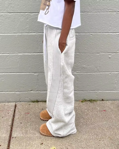 Customized Loose Fit Harem Pants With Side Stripe <b>Drawstring</b> Waist Full Length Casual Fleece Pants Spring Solid Color - Product Image 1
