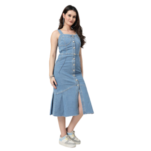 Vestido Largo Vaquero de Moda para Mujer, con Botones al Frente, Ropa Casual al por Mayor, Fabricante de Ropa - Product Image 1