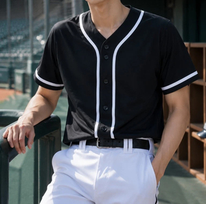 Maillot de baseball unisexe noir et rose à blocs de couleur, manches courtes, anti-humidité, vêtement de sport pour adulte, design boutonné sur le devant - Product Image 3