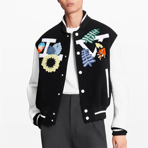 Chaqueta Varsity Negra y Blanca para Hombre, Estilo Moderno, con Letra IY Bordada, Apliques Florales, Estilo Preppy, para Otoño - Product Image 6