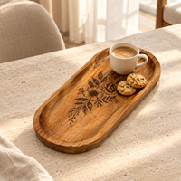 Plateau de service floral élégant en bois naturel fait main |   Plateau décoratif multifonctionnel en forme de fleur pour mariage, thé, café et collations