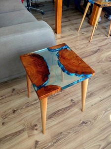 New Arrival Modern Wood Epoxy Resin Coffee <b>Table</b> Metal Frame <b>Clear</b> Finish Customizable Address Craft for Living Room Home - Product Image 2