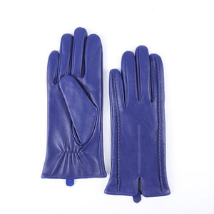 Blue Leather Wrist Length <b>Gloves</b> Thermal Unlined Plain Style Daily Use Winter - Product Image 6