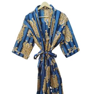 KAC Kimono imprimé tigre floral 100% coton Robe indienne haute qualité doux confortable vêtements de nuit de plage avec décoration de bouton - Product Image 1