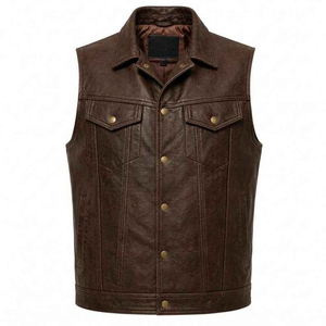 Gilet en cuir PU pour homme, col rabattu, simple boutonnage, couleur unie, style motard, vêtement d'extérieur d'automne, coupe classique - Product Image 1