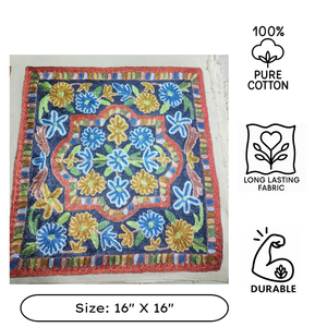 Colorful Floral Design Kashmiri Cotton Cushion <b>Cover</b> 16" Aari Hand Embroidery Pillow <b>Cover</b> Eco Friendly Sustainable Zip Closure - Product Image 3