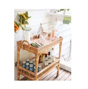 Rattan Bar Cart Rectangle Multi-Functional <b>Serving</b> <b>Trolley</b> Coastal Style Outdoor Indoor Living Room Decor - Product Image 3