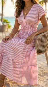 Vestido Camisero Midi de Manga Corta con Cuello Polo, Dobladillo Asimétrico y Detalle de Botones, Color Sólido, Tejido de Tela, Estilo Casual - Product Image 4