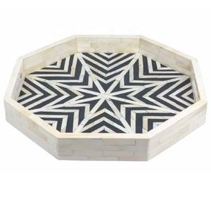 Nueva Bandeja Decorativa para Servir Café y Desayuno, Hecha a Mano con Incrustaciones de Hueso, Color Crema, Precio al por Mayor - Product Image 2