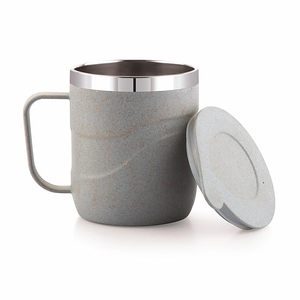 Mug à café/thé en acier inoxydable avec intérieur en acier inoxydable et extérieur écologique, durable, élégant, compatible micro-ondes, avec poignée et couvercle - Product Image 1