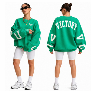 เสื้อสเวตเชิ้ตคอกลมสีเขียวขนาดใหญ่พิเศษสำหรับผู้หญิง สไตล์สตรีทแวร์ แขนยาว ทรงหลวม สวมใส่สบาย แฟชั่นเสื้อฮู้ดดี้ - Product Image 2