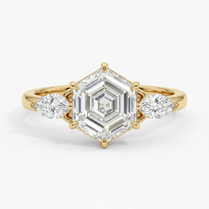 Bague de fiançailles classique pour femme en or jaune 18 carats, style panier tulipe à taille hexagonale, diamant de laboratoire certifié IGI, clarté F VVS2 - Product Image 1