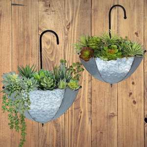 Pot de fleurs suspendu en métal galvanisé argenté, support mural pour plantes, décoration intérieure et extérieure, support pour clôture, décoration de jardin, acier rustique - Product Image 6