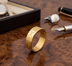 DIVYORO Anillo clásico para hombre con banda de eslabones ovalados chapados en oro de 22 quilates - Product Image 2