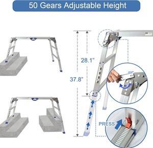 Plataforma de Trabajo Ajustable (47"x20") Ultra Ancha, Portátil, Plegable, de Aluminio, con Capacidad para 330 Libras, 50 Niveles - Product Image 4