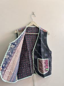Chaleco de Algodón Kantha para Mujer, Chaleco Corto de Verano, Chaqueta Hecha a Mano con Trabajo de Hilo - Product Image 5