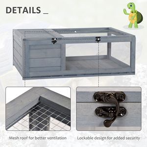 Gabbia Classica Grigia per Rettili da Interno ed Esterno, Casetta per Tartarughe in Legno di Abete con Motivo Rettangolare, Arredamento per Tartarughe - Product Image 6