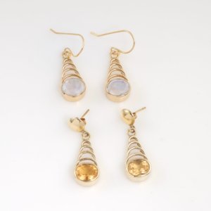Pendientes Largos de Citrino Natural en Latón Chapado en Oro, Facetados, Modernos, Minimalistas, Joyería de Diseño para Mujer, Regalo - Product Image 2