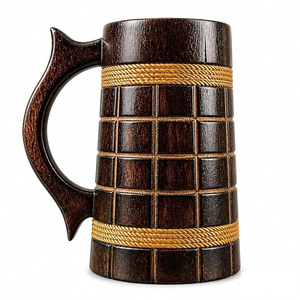 Wooden Beer Mug Goblet Tankard Classic Design Star/Heart Patterns Dishwasher Microwave Safe for Kitchenware Restaurants Hotels - Product Image 1