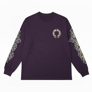 เสื้อยืดคอกลมแขนยาวสีเขียวสำหรับผู้ชาย คุณภาพสูง ปักโลโก้รูปเกือกม้าตามสั่ง ทรงโอเวอร์ไซส์ สไตล์ลำลอง สตรีทแวร์ - Product Image 4