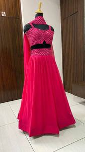 NiMa Creations Lehenga Choli en Georgette Rose Brodé, Robe de Mariage Traditionnelle Longue pour Femme, Séchage Rapide, Inde Pakistan - Product Image 2