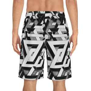 Men Geometric Pattern Sublimation Eco-Friendly Front Logo Mid Waist Elastic Breathable Casual <b>Shorts</b> - Product Image 3