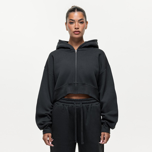 Sudadera con capucha corta personalizada para mujer, sudaderas y sudaderas con capucha informales para mujer, sudadera con capucha corta con cremallera de gran tamaño para mujer - Product Image 3