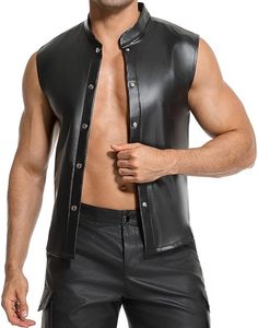 Chaleco ajustado elástico de piel sintética para hombre, con capucha y cremallera, ideal para discotecas y escenarios. - Product Image 5