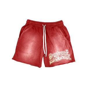 Shorts en molleton rouge délavé pour femme, 300 GSM, mélange de coton doux, taille à cordon de serrage, impression sérigraphique, logo personnalisé - Product Image 1