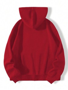 Sweat-shirts à capuche streetwear surdimensionnés en molleton de coton rouge avec fermeture éclair intégrale et logo pour hommes, personnalisables avec nom de marque, en tissu épais, commandes en gros - Product Image 2