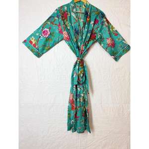 Robe Kimono en Coton à Imprimé Floral avec Col en V et Cordon de Serrage pour Femme, Légère et Respirante, Idéale pour la Plage en Été (Vente en Gros) - Product Image 1