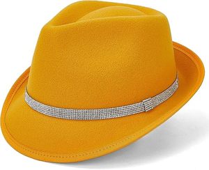 <b>Men</b> Trendy Short Brim Felt <b>Hat</b> with Rhinestone Belt <b>Trilby</b> Panama Dress <b>Hat</b> - Product Image 2