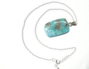 Collier pendentif en pierre précieuse Larimar naturelle, plaqué argent sterling 925, carré bleu, style bohème, chaîne maille forçat, certifié par un tiers - Product Image 3