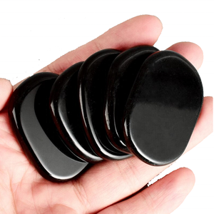 Pierre palmier plat noir obsidienne palmier plat cristal pierre précieuse pierre naturelle plat forme ovale pierre de poche Protection grossiste - Product Image 3