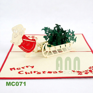การ์ดอวยพรแบบป๊อปอัพ 3 มิติ ลายคริสต์มาสและปีใหม่ ยี่ห้อ ANN HANDICRAFT รุ่น MC071 ตกแต่งด้วยการเคลือบเงาแบบด้าน พร้อมลายซานต้าขี่รถเลื่อน - Product Image 1